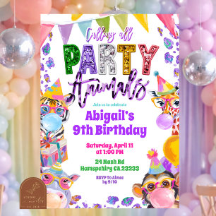 Invitación Cumpleaños Safari Brillo Lentejuelas Arcoíris Colo