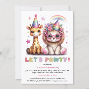 Invitación Cumpleaños Safari Glitter Cumpleaños León y Jirafa