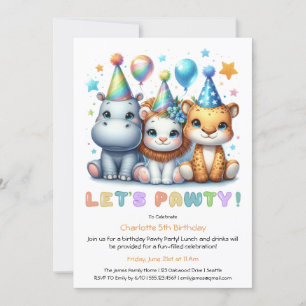 Invitación Cumpleaños Safari – Hipopótamo, Tigre, León Brilla
