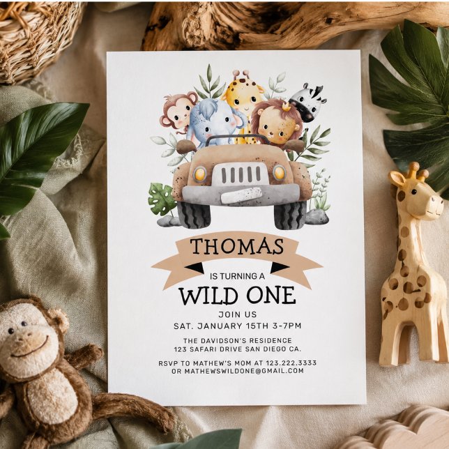 Invitación Cumpleaños Safari Tropical Jungle Wild One  (Wild One Tropical Jungle Safari Birthday Invitation)