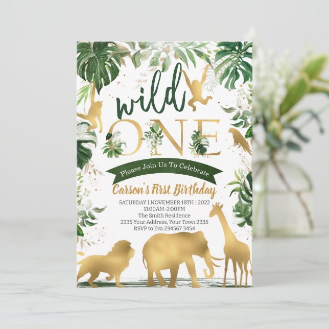 Invitación Cumpleaños Safari Wild One (Anverso de pie)