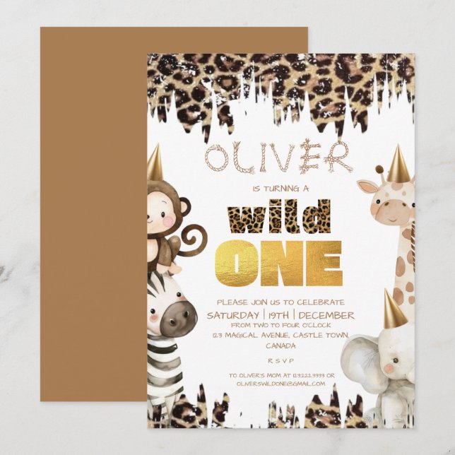 Invitación Cumpleaños Safari Wild One 1er (Anverso / Reverso)