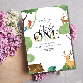 Invitación Cumpleaños Safari Wild One Neutral Tema Jungla Niñ