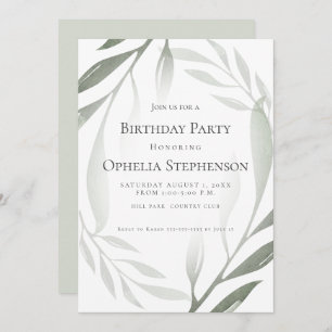Invitación Cumpleaños Sage Green Olive Branch Watercolor