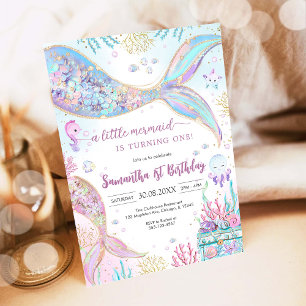 Invitación Cumpleaños Salpicadura de Sirena Bajo el Mar