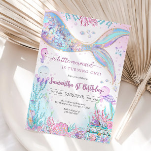 Invitación Cumpleaños Salpicadura de Sirena Bajo el Mar