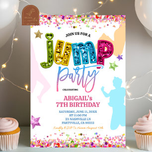 Invitación Cumpleaños Salto Colorido Niña Lentejuelas Brillan