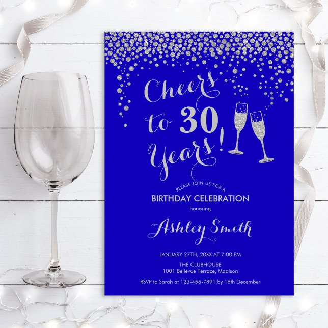 Invitación Cumpleaños - Saludos A 30 Años De Plata Azul Real (Subido por el creador)