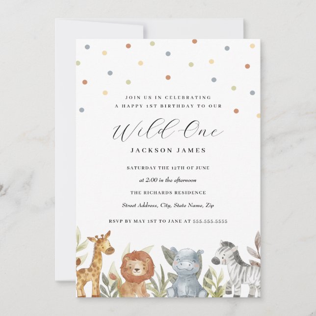 Invitación Cumpleaños Salvaje 1er año (Anverso)