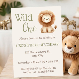 Invitación Cumpleaños Salvaje Acuarela Safari León Primer Cum