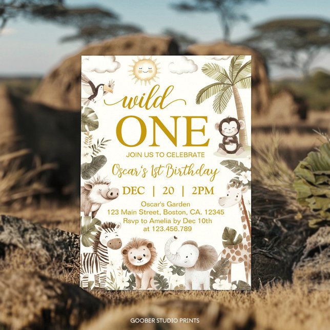 Invitación Cumpleaños Salvaje Animales de la Jungla 1er (Subido por el creador)