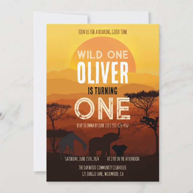 Invitación Cumpleaños Salvaje Atardecer Safari Boho (Anverso)