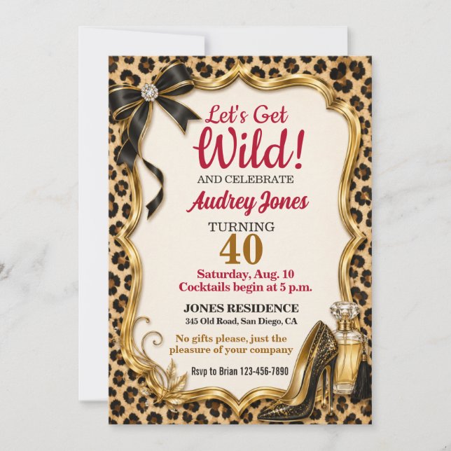 Invitación Cumpleaños salvaje con estampado de guepardo (Anverso)