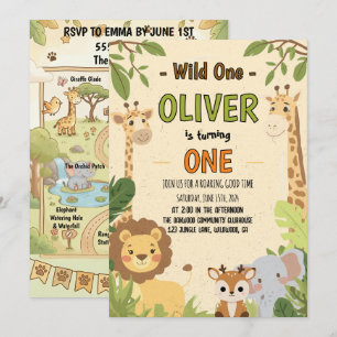 Invitación Cumpleaños Salvaje Cute Safari Primero