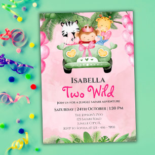 Invitación Cumpleaños salvaje de dos animales de safari lindo
