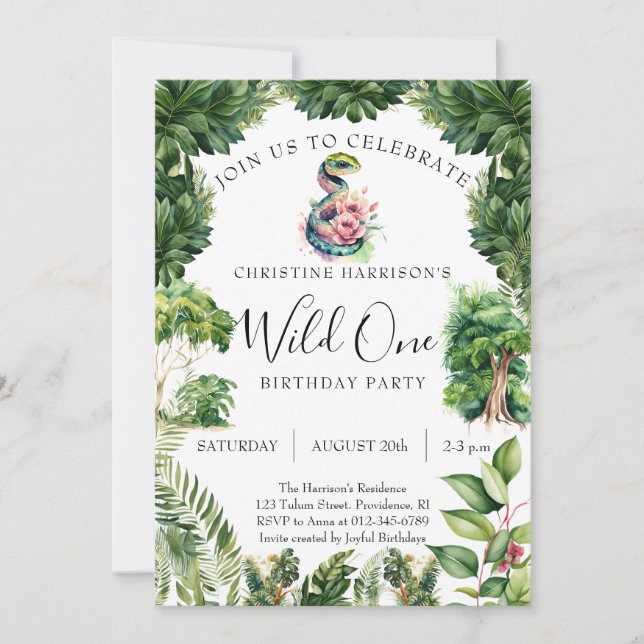 Invitación Cumpleaños Salvaje de Serpiente en la Jungla para  (Anverso)