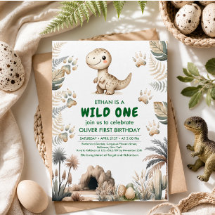 Invitación Cumpleaños salvaje del primer cumpleaños del dinos