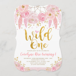 Invitación Cumpleaños salvaje floral rosado de Boho