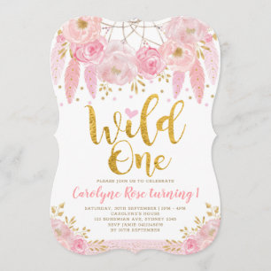 Invitación Cumpleaños salvaje floral rosado de Boho