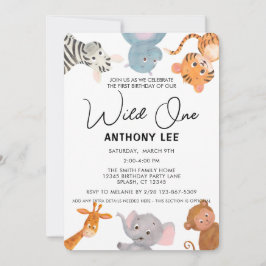 Invitación Cumpleaños salvaje número uno safari animales de l