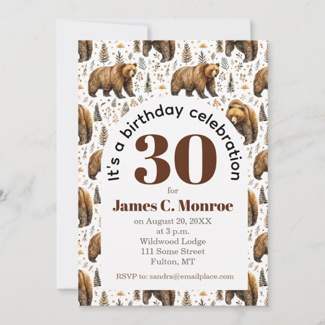 Invitación Cumpleaños Salvaje Oso Bosque  (Anverso)