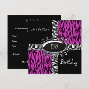 Invitación Cumpleaños Salvaje Rosa Animal Negro 14 años