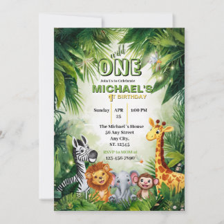 Invitación Cumpleaños Salvaje Safari Animales del Jungle 1er