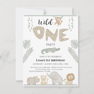 Invitación Cumpleaños Salvaje Safari de Animales en la Jungla