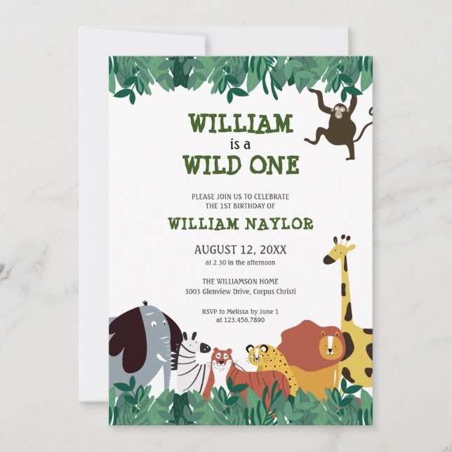 Invitación Cumpleaños Salvaje Safari de la Jungla (Anverso)