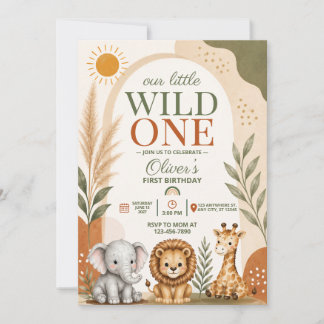 Invitación Cumpleaños Salvaje Safari Primero