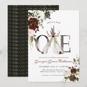 Invitación Cumpleaños Salvaje Tribal Boho Floral Femenino Cue