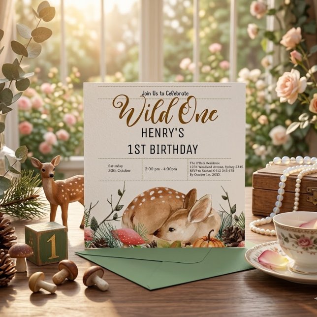 Invitación Cumpleaños Salvaje Uno Animales Bosque Rústico (Subido por el creador)