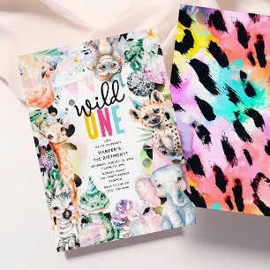 Invitación Cumpleaños Salvaje UNO Animales de Safari Pastel