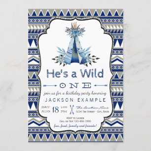 Invitación Cumpleaños Salvaje Uno Fiesta Carpa Azul Primer Cu