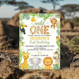 Invitación Cumpleaños Salvaje Uno Safari Animales 1er Cumplea