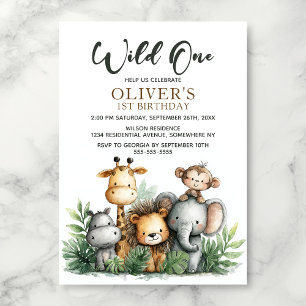 Invitación Cumpleaños Salvaje Uno Safari Tropical de Animales