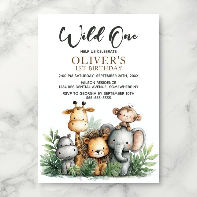 Invitación Cumpleaños Salvaje Uno Safari Tropical de Animales (Subido por el creador)