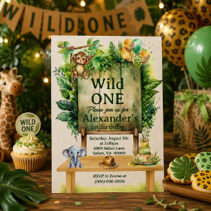 Invitación Cumpleaños Salvaje UNO Safari Vegetación Animales