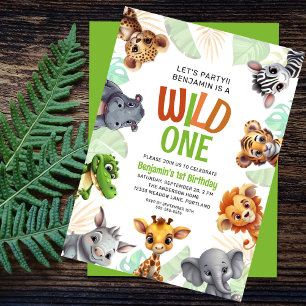 Invitación Cumpleaños salvaje y lindo animal de la selva del 