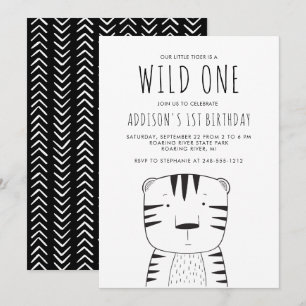 Invitación Cumpleaños Salvaje y Lindo Primero Tigre Blanco y 