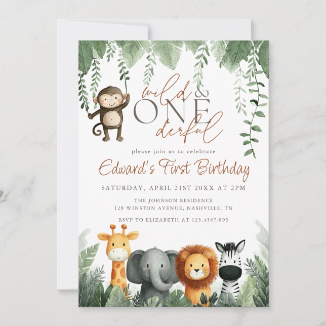 Invitación Cumpleaños Salvaje y Maravilloso en la Jungla (Anverso)