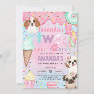 Invitación Cumpleaños segunda, 2da niña de Perritos Fiesta de