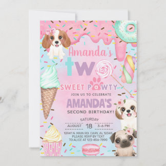 Invitación Cumpleaños segunda, 2da niña de Perritos Fiesta de