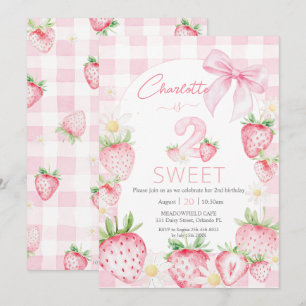 Invitación Cumpleaños Segundo 2do Fresas Rosadas Lindas