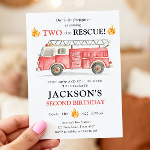 Invitación Cumpleaños Segundo de Camión de Bomberos Dos al Re