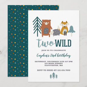 Invitación Cumpleaños segundo de dos animales salvajes del bo