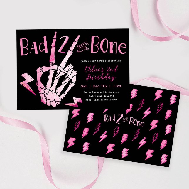 Invitación Cumpleaños segundo de niñas, Rosa Mala DOS huesos  (Subido por el creador)