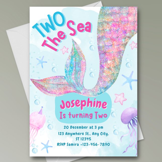 Invitación Cumpleaños segundo de sirena colorida acuarela (Subido por el creador)