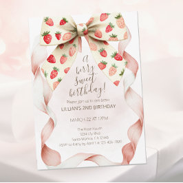 Invitación Cumpleaños Segundo Fresa Arco Bayas Dulces 