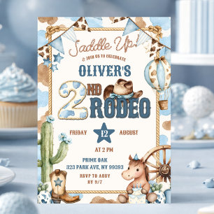Invitación Cumpleaños Segundo Rodeo de Vaquero Azul Silla Arr